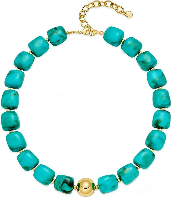 WOWORAMA Colorful Chunky Necklaces for Women Trendy Multicolor Large Square Resin Beads Necklace ... | Amazon (US)