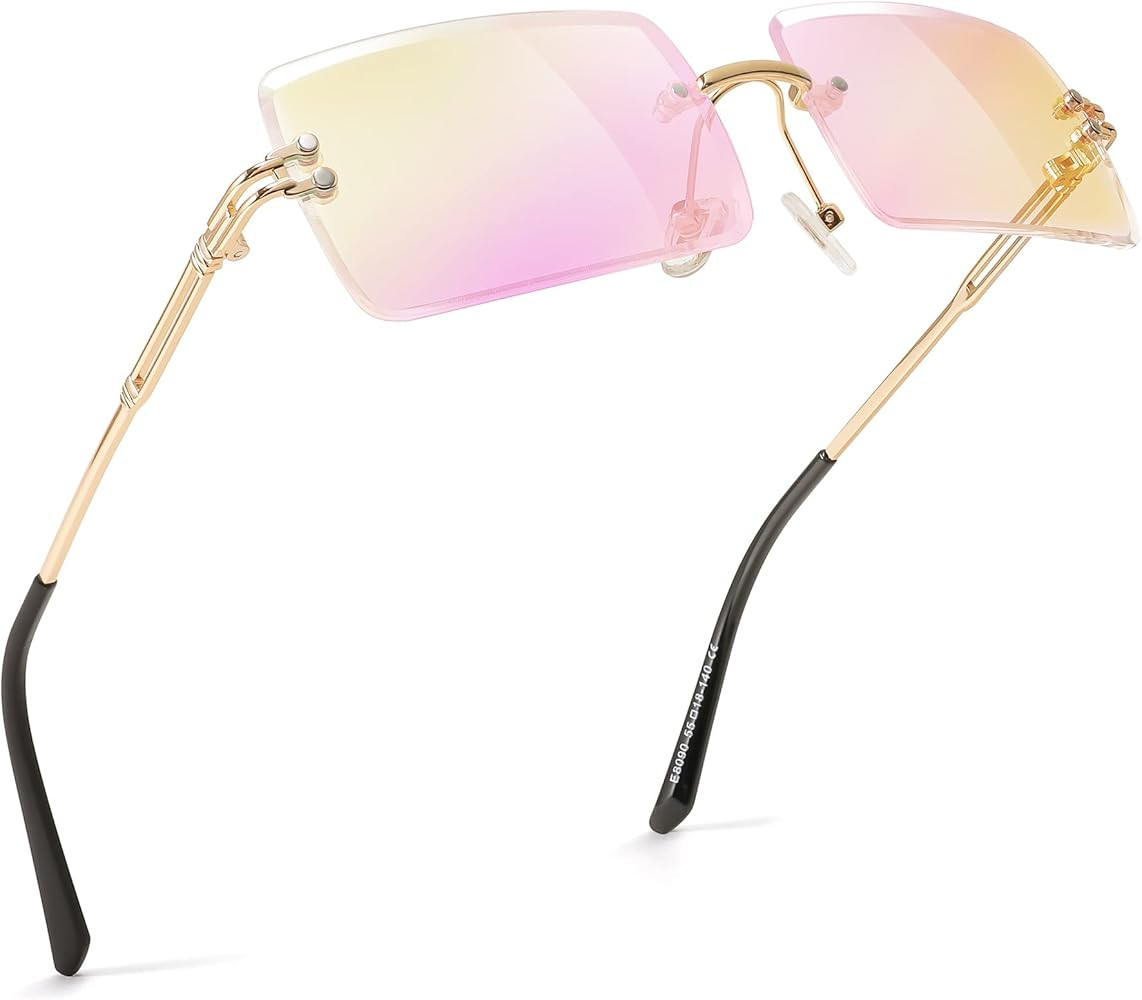 FEISEDY Vintage Rimless Sunglasses Rectangle Frameless Candy Color Glasses Women Men B2642 | Amazon (US)