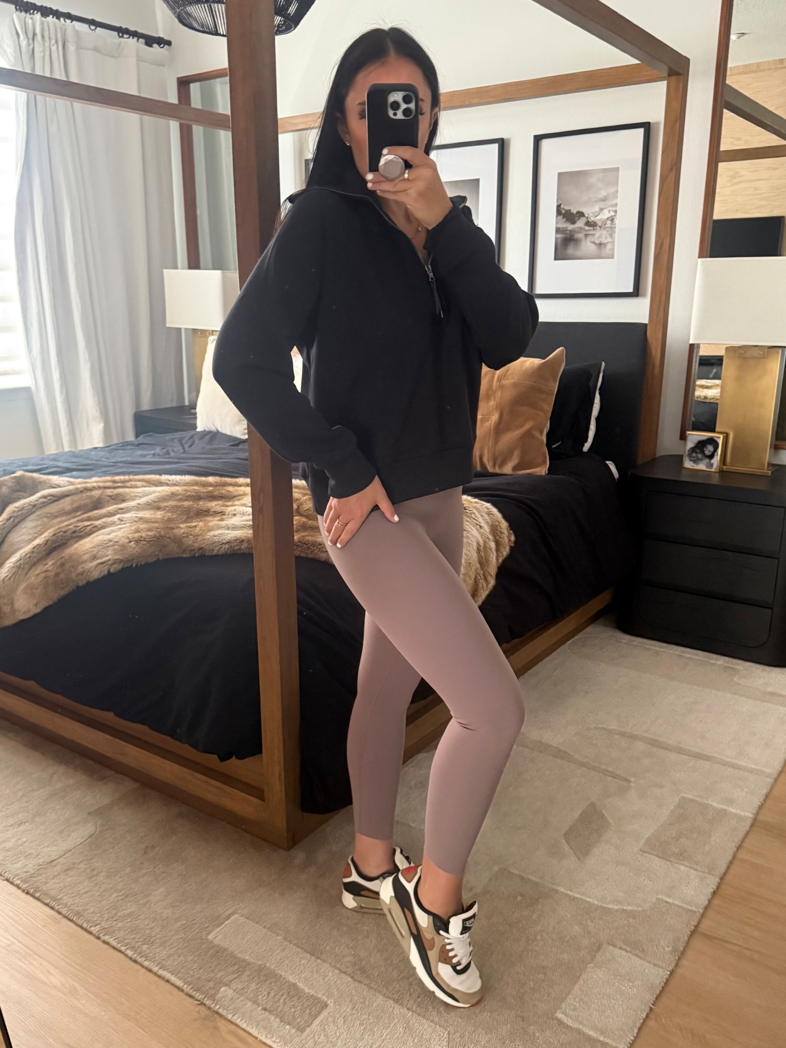 SPANX® AirEssentials Half Zip wearing size medium. SPANXshape™ Booty Boost® 7/8 Leggings wearing size medium. 
