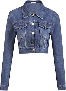 Women’s Button Down Long Sleeve Cropped Denim Jean Jacket with Pockets | Amazon (US)