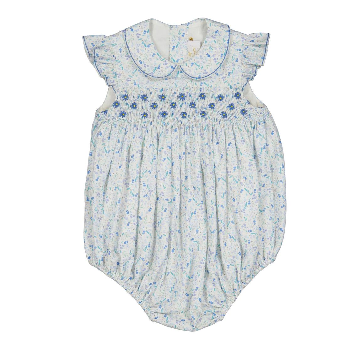 Antionette Paris Cosmos Blue Floral Smocked Bubble | JoJo Mommy