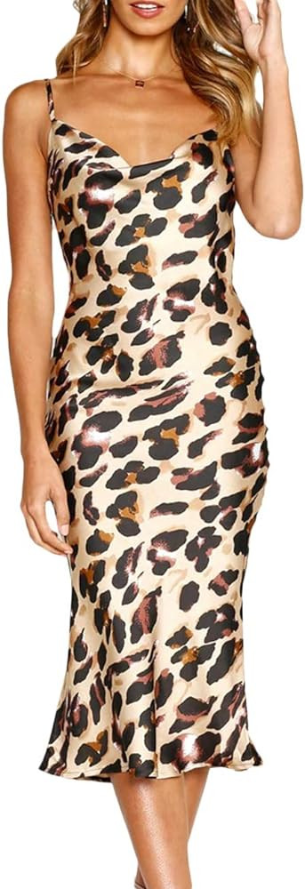 xxxiticat Women's Sleeveless Spaghetti Strap Satin Dress Cocktail Beach Evening Party Cowl Neck D... | Amazon (US)