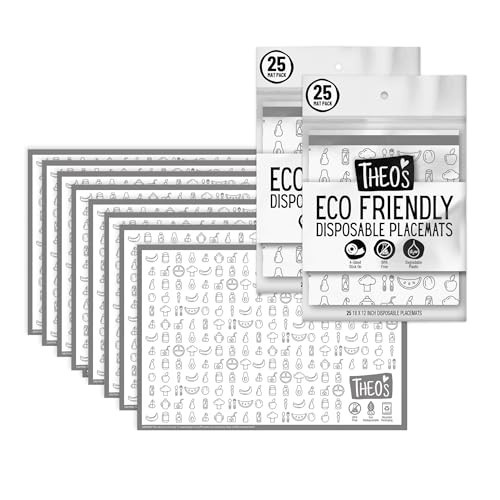 THEO'S 50 Pack Stick on Disposable Table Mats for Kids & Baby Led Weaning | Large 12" x 18" Restaurant Placemats in Re-usable Travel Pouch | Amazon (US)