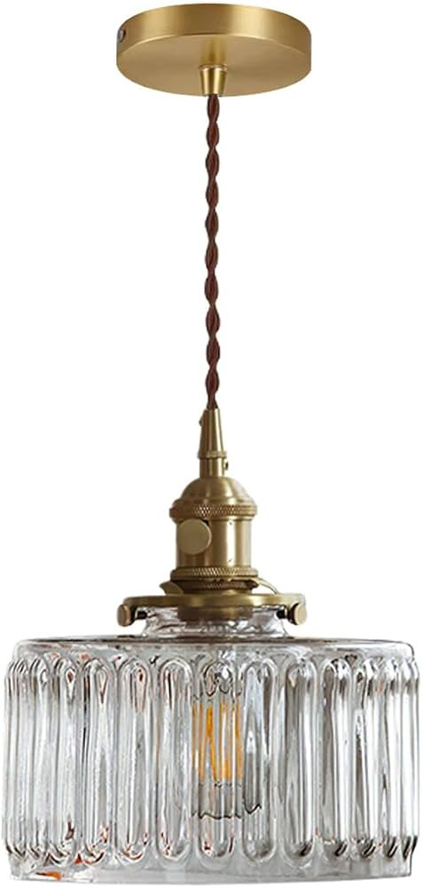 Glass Hanging Lights One-Light Vintage Pendant Light Fixtures with Clear Striped Glass Shade Mid ... | Amazon (US)