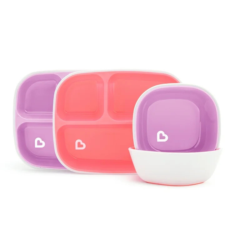 Munchkin® Splash™ Toddler Divided Plate and Bowl Dining Set, 4 Piece, Pink/Purple, Unisex | Walmart (US)