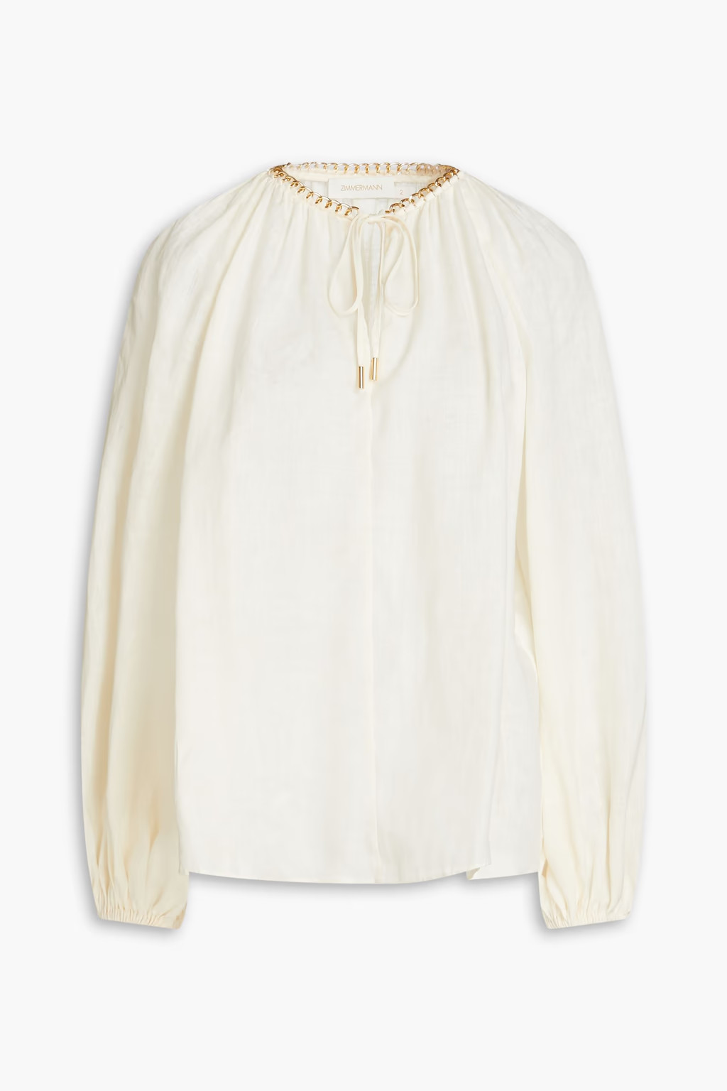 Chain-trimmed gathered linen blouse | The Outnet (UK and Europe)
