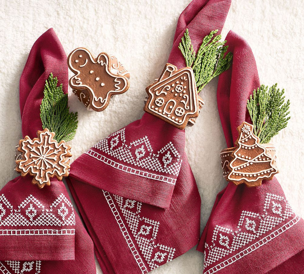 Gingerbread Stoneware Napkin Rings - Mixed Set of 4 | Pottery Barn (US)