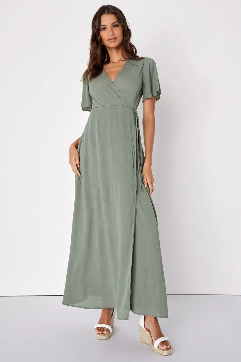 Much Obliged Washed Olive Green Wrap Maxi Dress | Lulus (US)