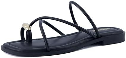 CUSHIONAIRE Venue Women’s Strappy Toe-Loop Slide Sandals with Gold-Tone Accent & Memory Foam Co... | Amazon (US)