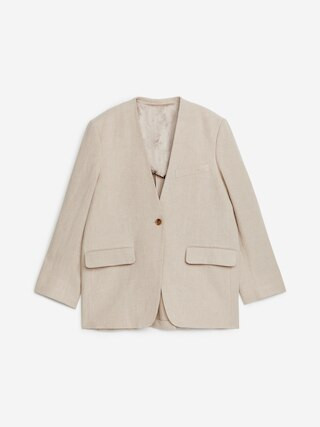 Collarless Linen Blazer – Beige – Women – ARKET GB | Arket UK