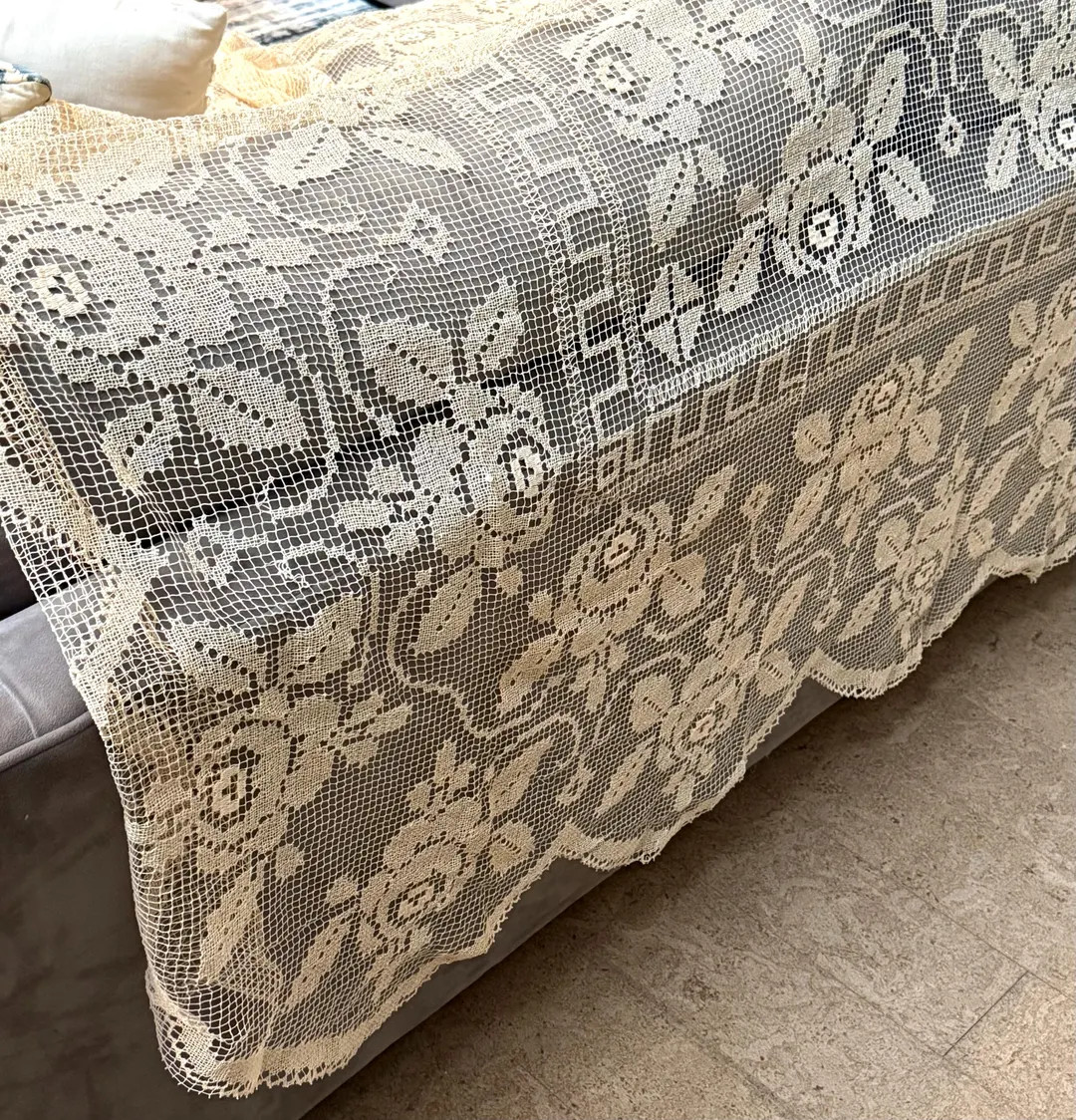 Vintage Handmade Crochet Lace Tablecloth, Floral Rose Design (44" x 100") | Etsy (US)