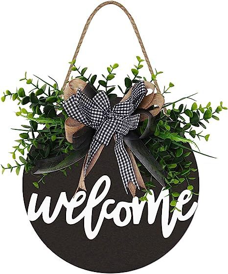 Welcome Sign Welcome Front Door Round Wood Sign Hanging Welcome Sign for Farmhouse porch Spring W... | Amazon (US)