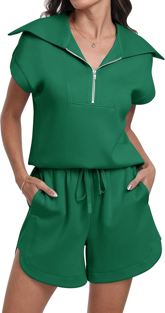 ANRABESS Two Piece Sets for Women Summer Half Zip Short Set Sweatsuit 2 Piece Outfits Sweat Loung... | Amazon (US)