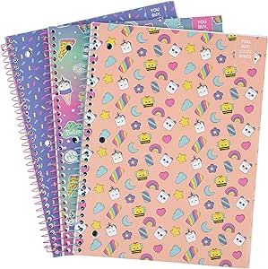 Amazon.com : Yoobi Wide Ruled Spiral Notebook Set — 3-Pack of 1 Subject Notebooks, Sprinkles, S... | Amazon (US)
