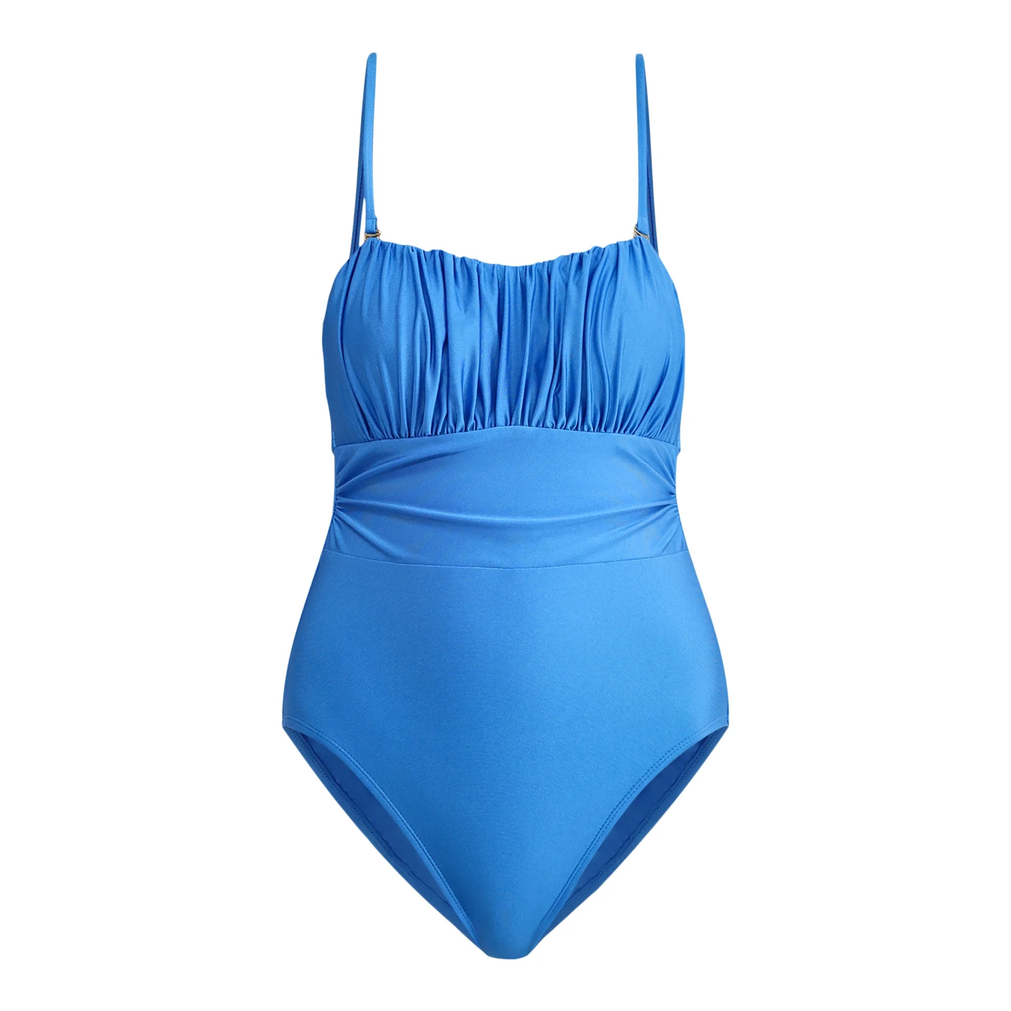 Time and Tru Women’s and Women’s Plus Shiny Shirred Bandeau One Piece Swimsuit, Sizes XS-2X | Walmart (US)