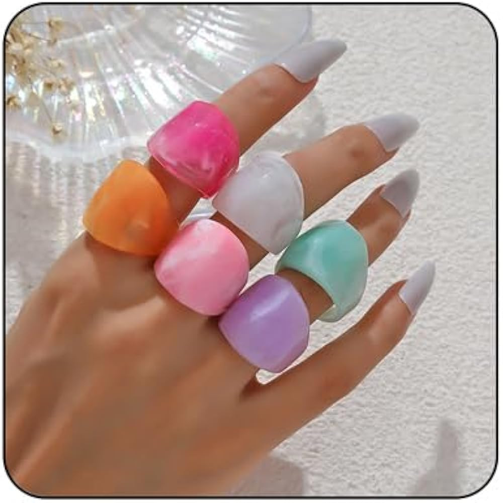 Chunky Resin Rings Set Multicolor Acrylic Plastic Rings Chunky Knuckle Stackable Finger Statement... | Amazon (US)