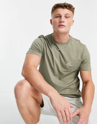 New Look organic cotton NLM embroidered t-shirt in khaki | ASOS | ASOS (Global)