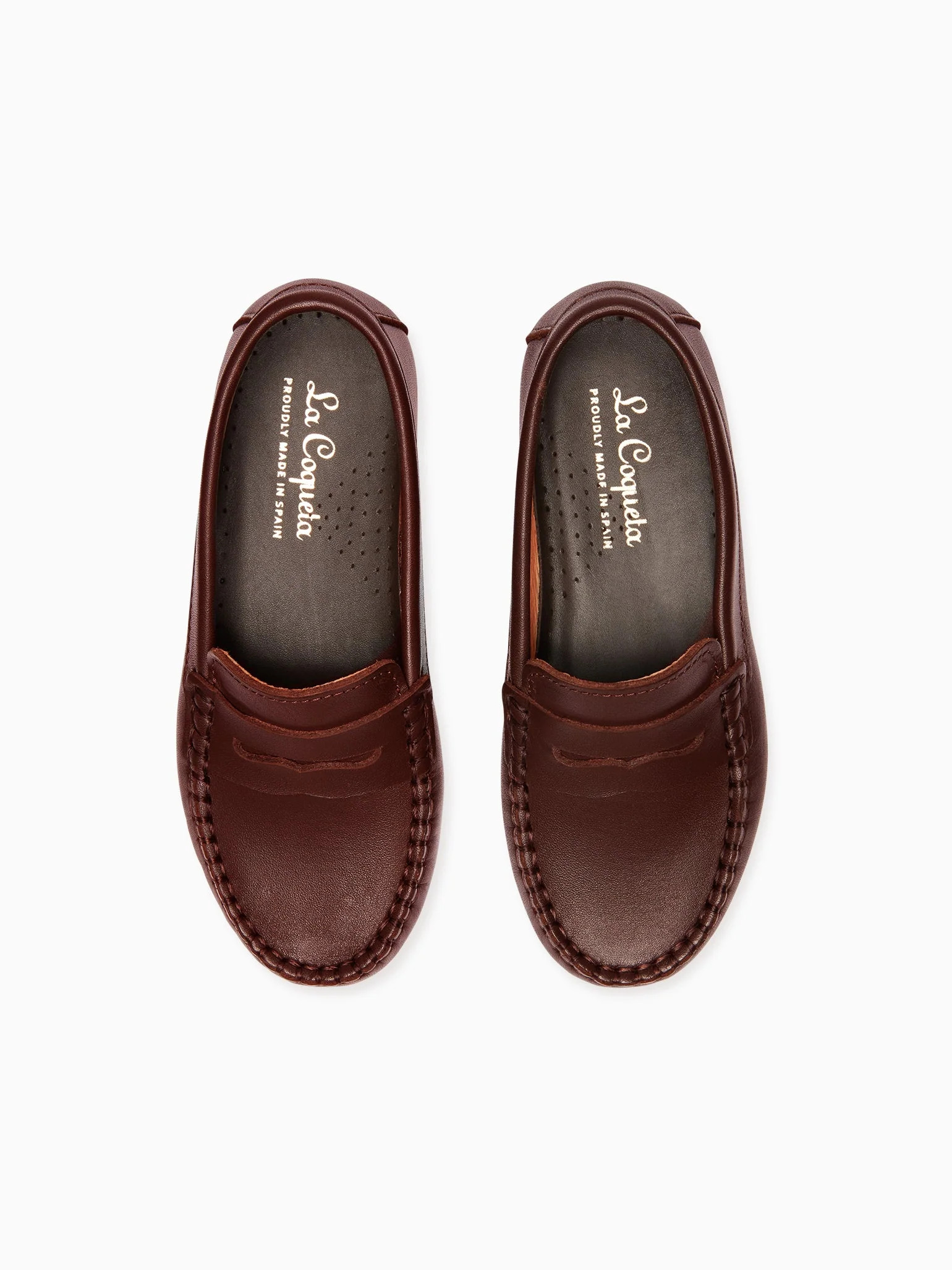 Chocolate Brown Leather Boy Loafer Shoes | La Coqueta (US)