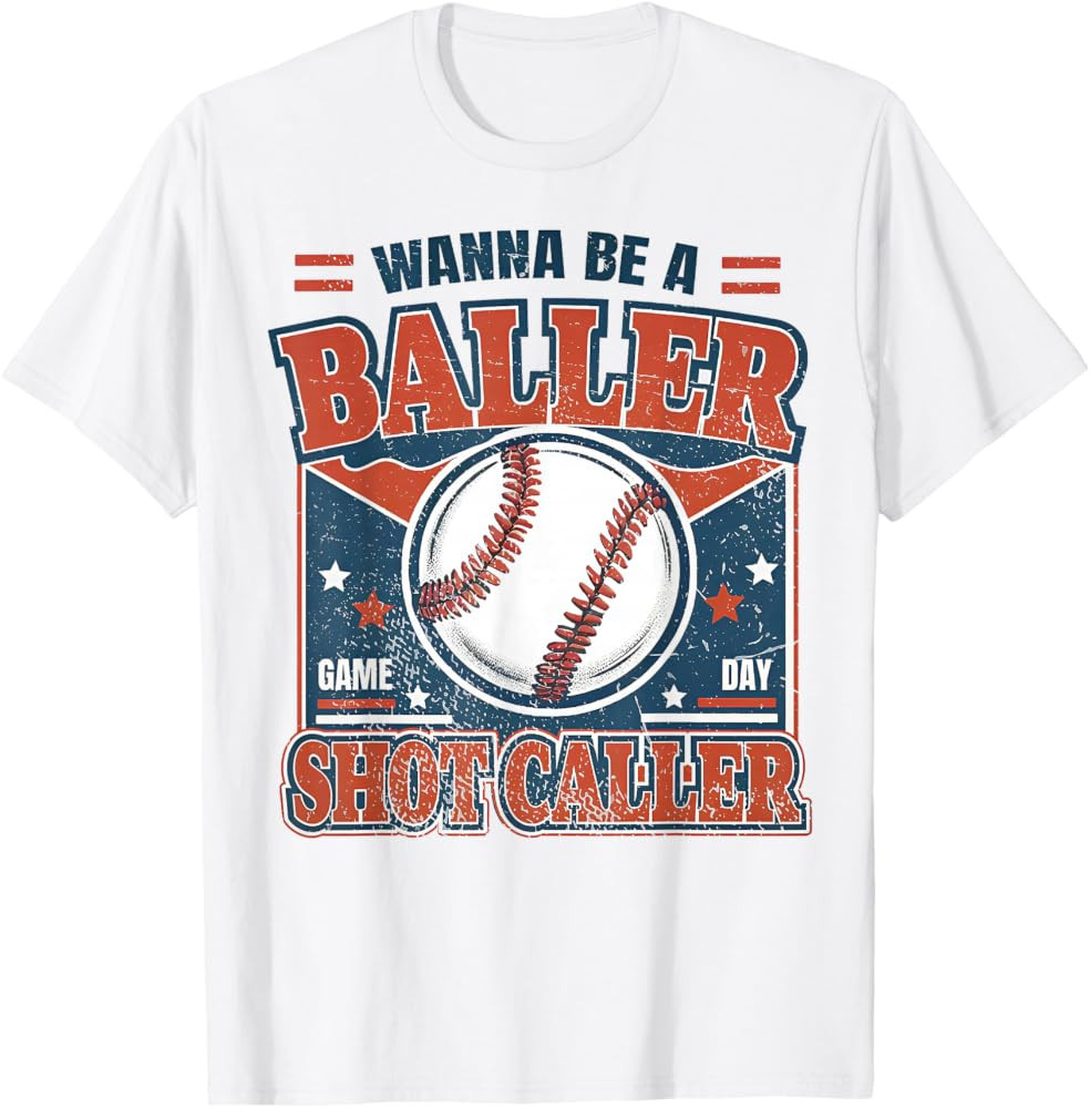 Wanna Be A Baller Shot Caller Retro Baseball T-Shirt | Amazon (US)
