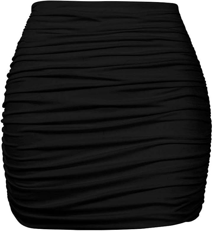 YMDUCH Women's Sexy High Waist Solid Tight Ruched Bodycon Mini Club Skirt | Amazon (US)