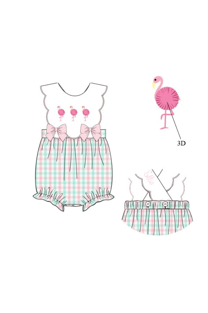 Pre-Order Flamingo Pink and Mint Plaid Bow Bubble | The Smocked Flamingo