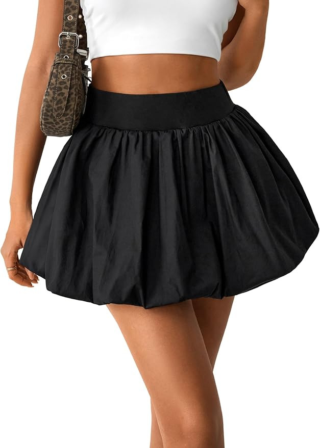 SOFIA'S CHOICE Women's Bubble Mini Skirt Puffy Hem High Waisted Short Skirts Black Small | Amazon (US)