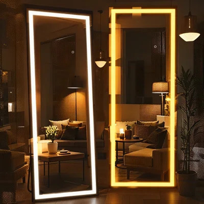 Full Length Mirror with Lights, Full Body Dressing Standing, Hanging Mounted Mirror for Living Room Bedroom Cloakroom, Square Black | Wayfair North America