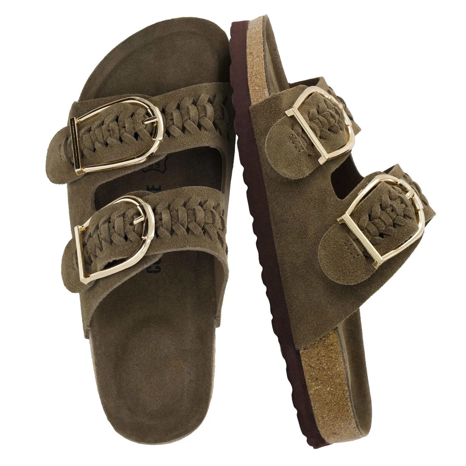 Cushionaire Cashew Slip On Genuine Suede Leather Womens Sandals - Braided Double-Strap Design wit... | Walmart (US)