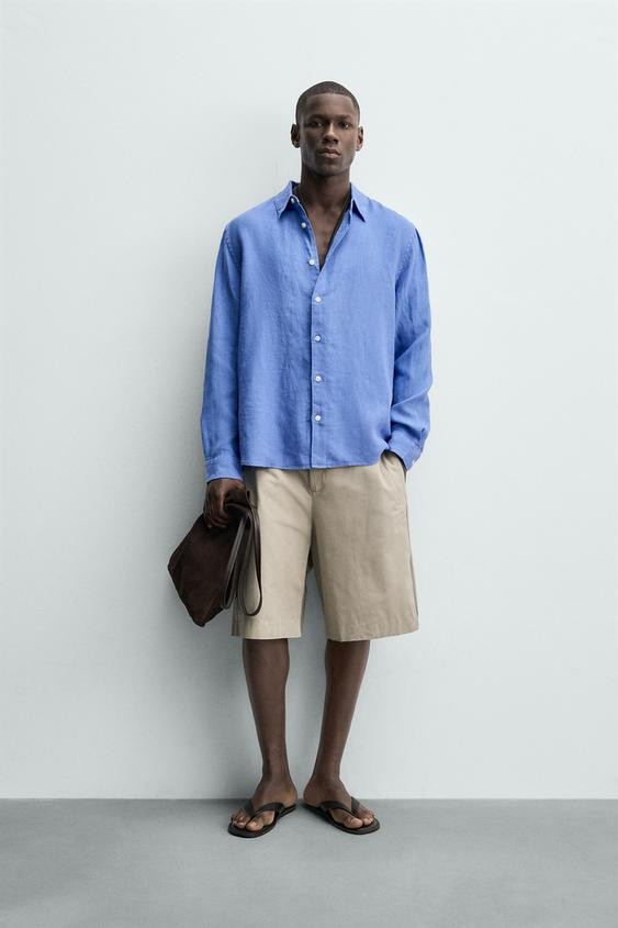 Zara - Regular Fit 100% Linen Shirt - Faded Blue - M - Man | Zara US