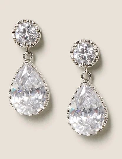 Platinum Plated Cubic Zirconia Pear Drop Earrings | Marks & Spencer (UK)