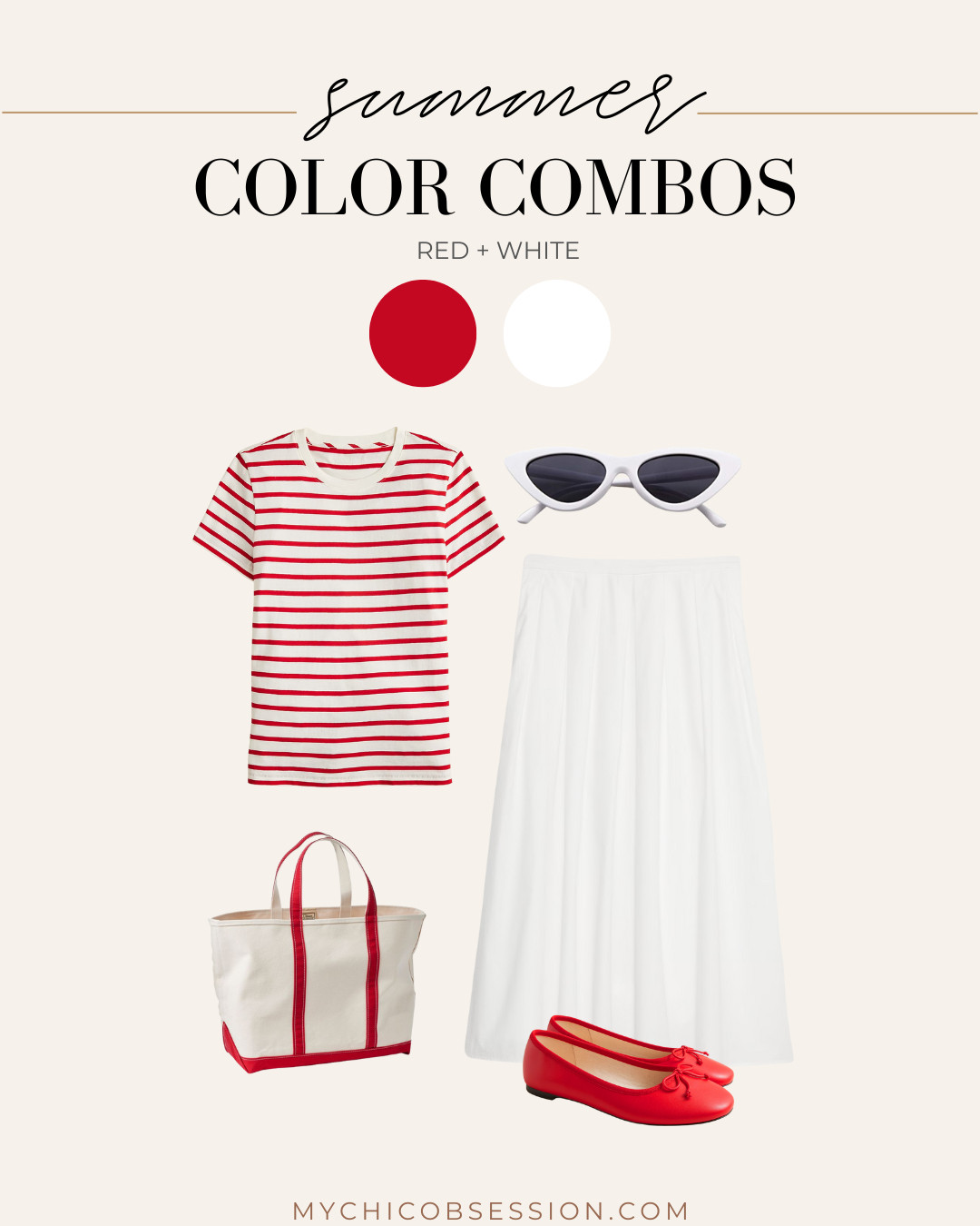 Style a chic summer outfit with a classic red and white color combo. Pair a poplin midi skirt with a striped red and white t-shirt, red ballet flats and a Boat & Tote. 

 #LTKSeasonal #LTKStyleTip #LTKShoeCrush