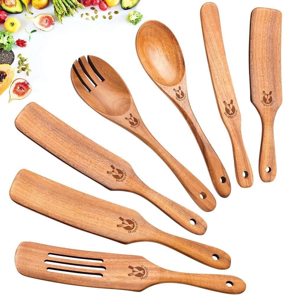 Spurtles Kitchen Tools As Seen On TV, 7Pcs Wooden Spurtle Set Spatula Set, Natural Premium Acacia... | Amazon (US)