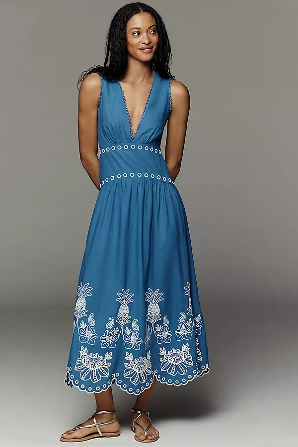 Farm Rio x Anthropologie Linen Cutwork Maxi Dress | Anthropologie (US)