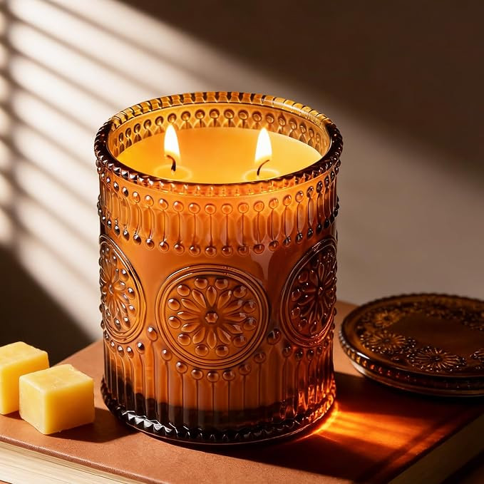 2-Wick Beeswax Candles in Jar, Natural Beeswax Candles in Amber Glass for Air Purification, Honey... | Amazon (US)