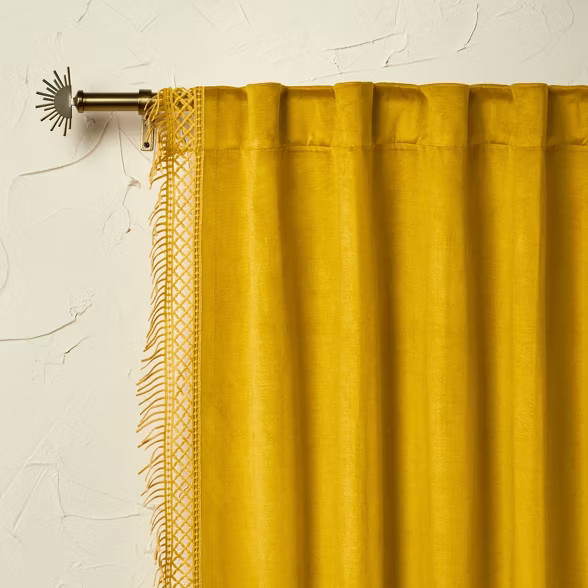 Velvet Macrame Trim Light Filtering Curtain Panel - Opalhouse™ designed with Jungalow™ | Target