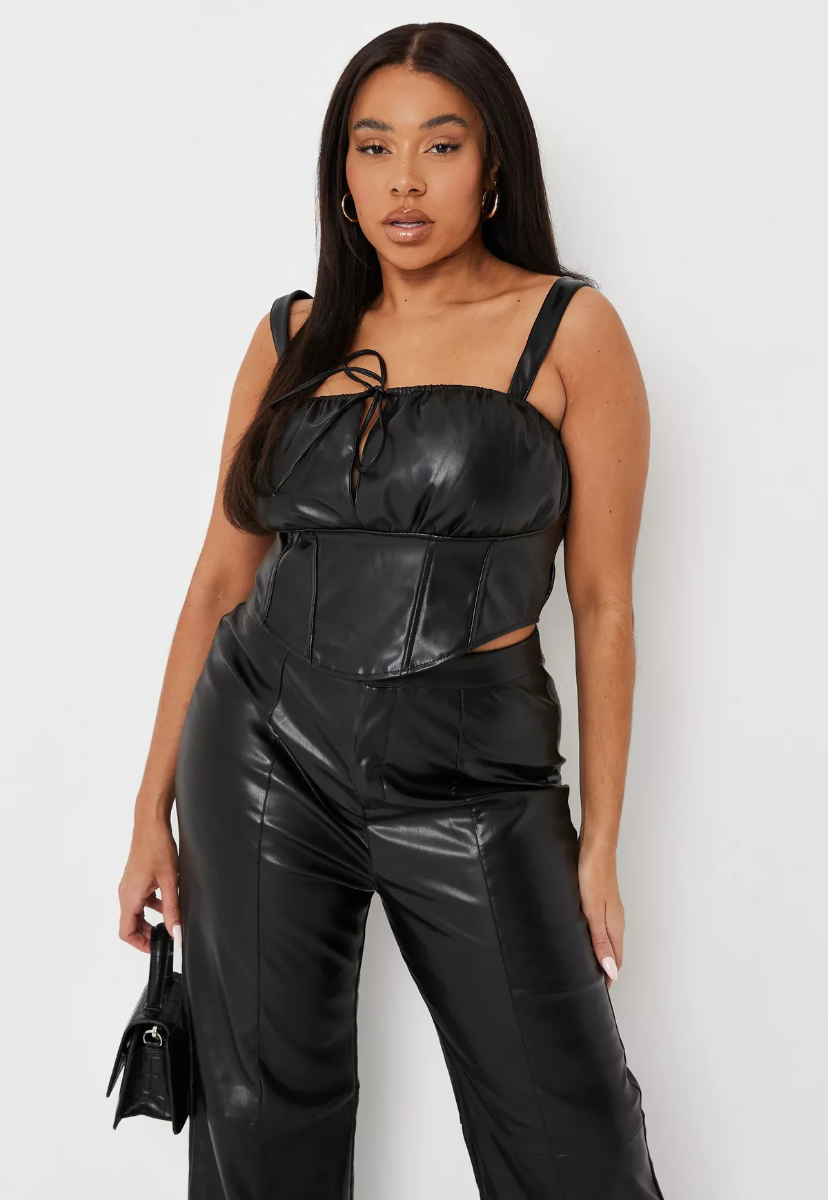Missguided - Plus Size Black Faux Leather Milkmaid Corset Top | Missguided (US & CA)