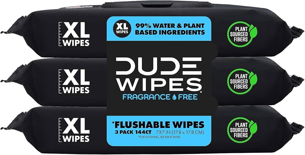 DUDE Wipes - Flushable Wipes - 3 Pack, 144 Wipes - Unscented Extra-Large Adult Wet Wipes - Vitami... | Amazon (US)