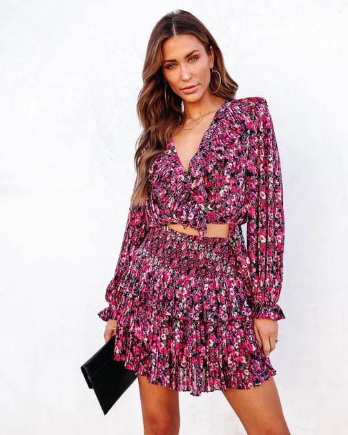 Evangeline Floral Pleated Wrap Top - SALE | VICI