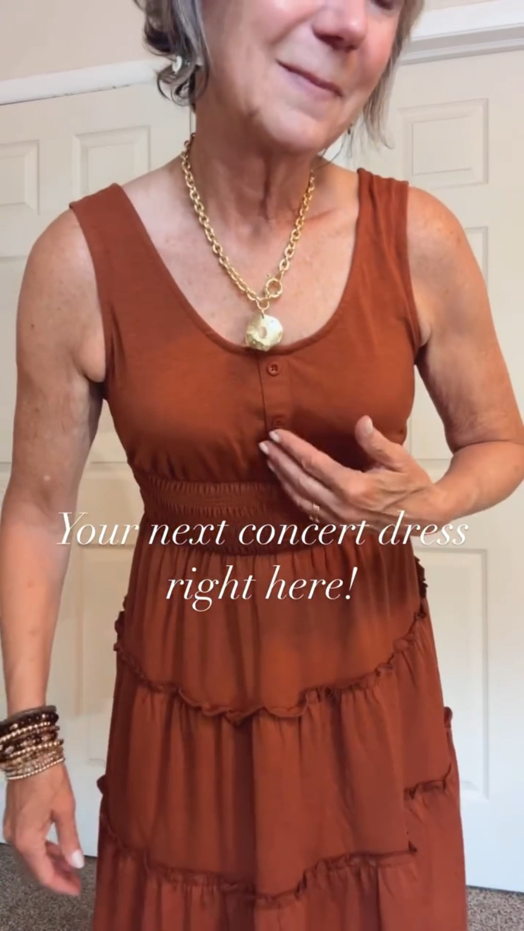 📣📣Flowy, ruffled and tiered A-line dress. 👗

Sensational scoop neck, empire waist dress. Comes in 19 solid colors and sizes X-small thru XL. I am wearing a small for reference. 

This is a great concert look with boots and a hat! 

The knee length makes it perfect for date night, beach strolls, and any time you want to feel comfortable and cute 🥰 

#concert #country #cowboy

#LTKFindsUnder50 #LTKSeasonal #LTKStyleTip