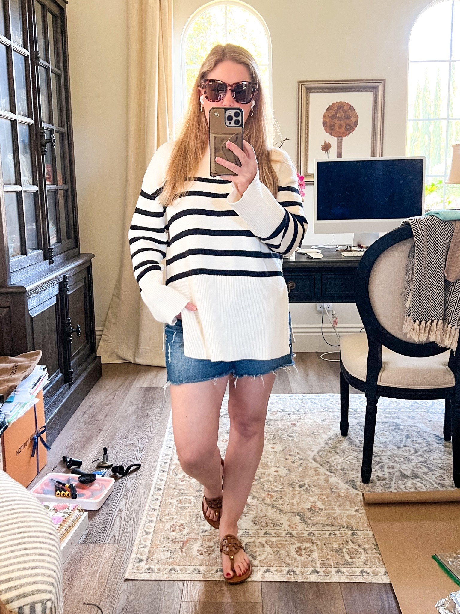 Easy outfit for cool summer days/ evenings. Lightweight sweater and denim shorts. These sandals are a staple and I’ve had them for years. 

#LTKPetite #LTKStyleTip #LTKShoeCrush