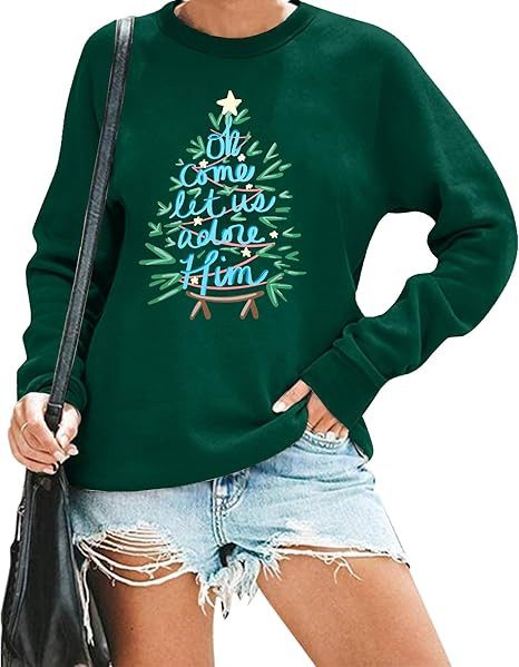 VILOVE Christmas Sweatshirt for Women Funny Christmas Tree Christian Shirt Crewneck Long Sleeve X... | Amazon (US)