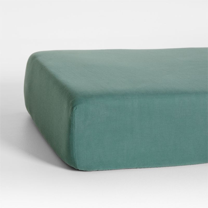 Supersoft Pine Green Organic Cotton Gauze Baby Crib Fitted Sheet + Reviews | Crate & Kids | Crate & Barrel