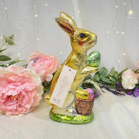 Rachel Zoe 11" EASTER Gold Bunny Rabbit Faux FOIL CHOCOLATE Eggs Figure Statue | Poshmark
