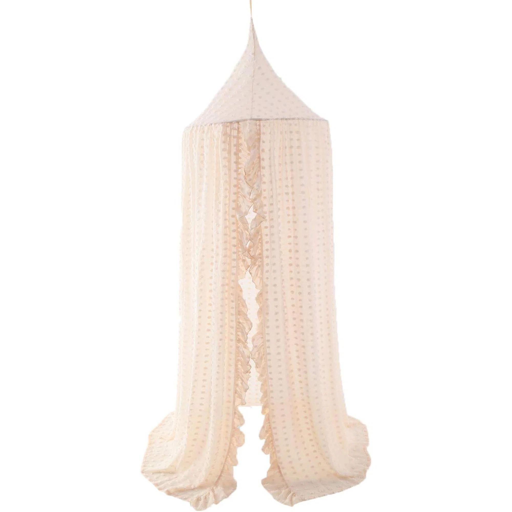 Elegant Kids Bed Canopy - Lace Chiffon Netting With Pom Pom, Princess Girls Fairy Dream Tent, Nur... | Wayfair North America