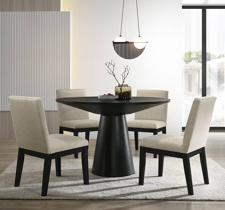 5-Piece 47" Round Dining Table Set, Modern Kitchen Table Set for 2-6 Person, Dining Table Set for... | Amazon (US)