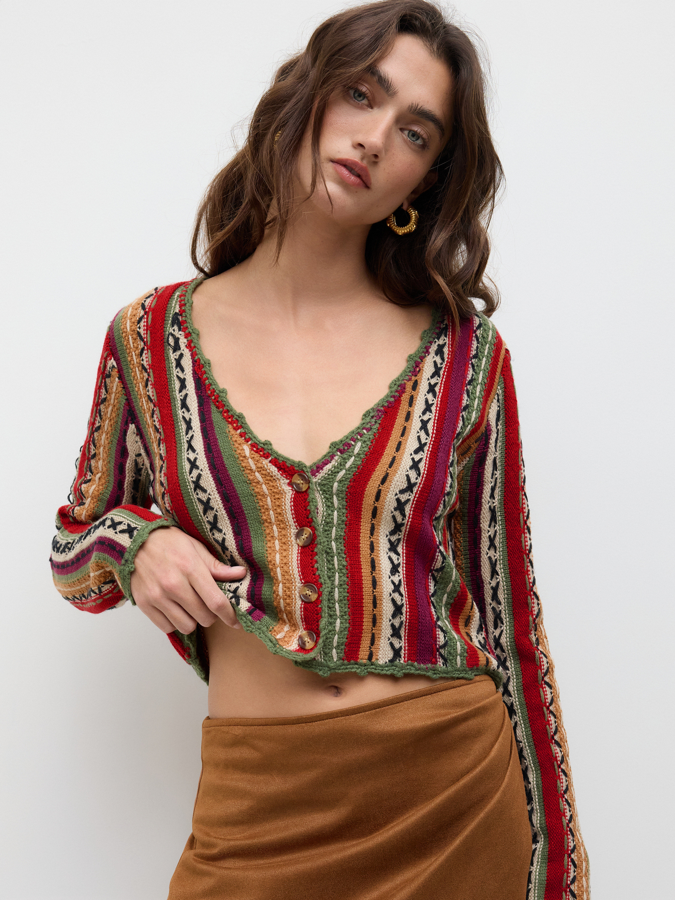 Knit Fabric Knit Colorblock Striped Cardigan For Vacation | Cider