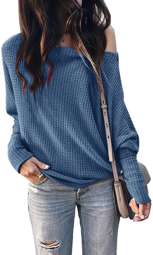 Womens Off The Shoulder Tops Lightweight Pullover Sweater Knit Casual Blouse | Amazon (US)