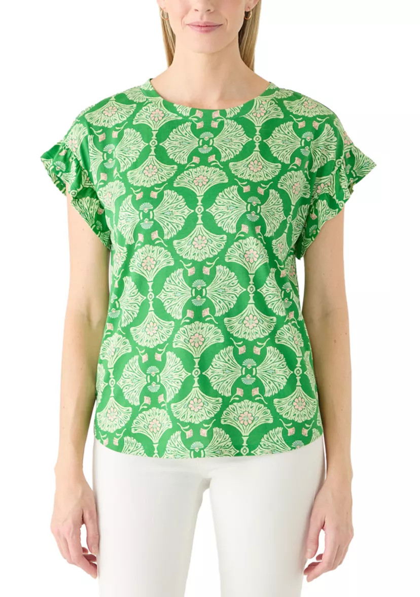 Women's Short Sleeve Ruffle Printed T-Shirt | Belk