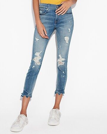 Mid Rise Embellished Stretch Cropped Jean Leggings | Express