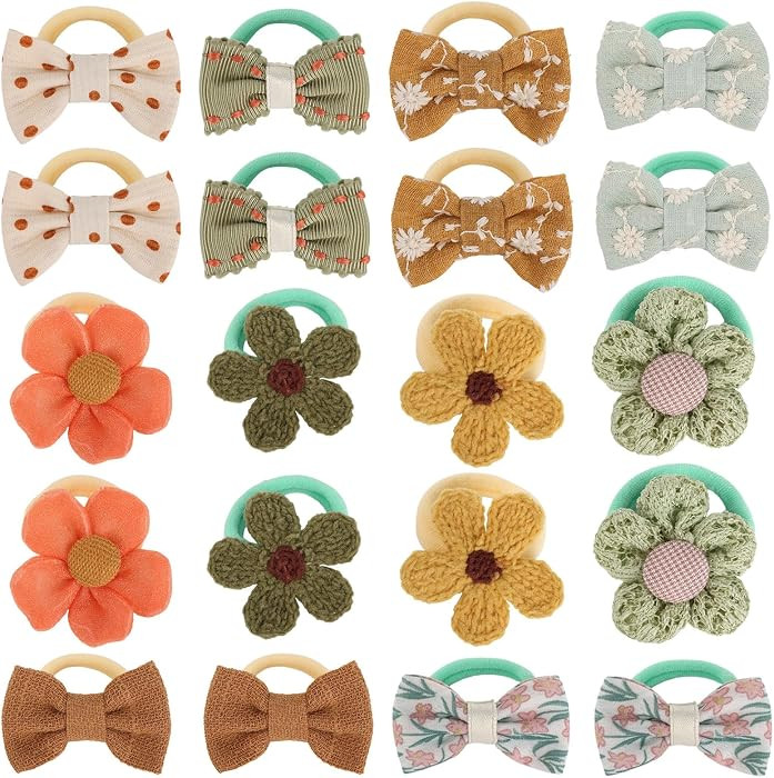 JESSCAT 20PCS Baby Hair Ties, 10 Multicolor Elastic Hair Ties with Bows, 2.5cm No-Crease Cotton H... | Amazon (US)